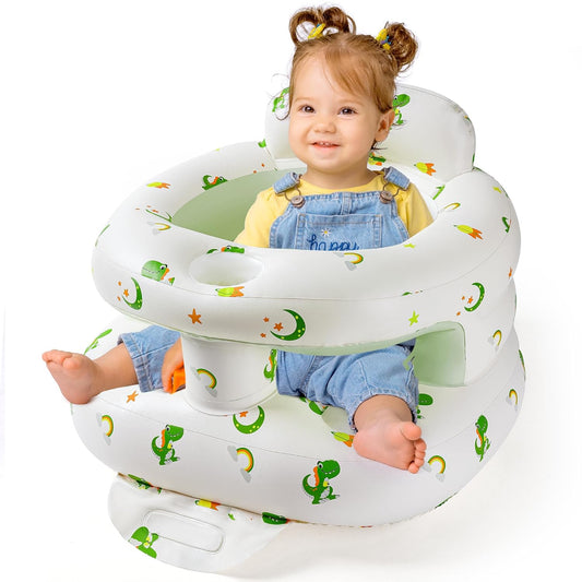 Inflatable Baby Seat with Full Enclosure, Comfortable Sit Me Up Baby Chair for Learning to Sit, Built in Air Pump Blow Up Infant Back Support Floor Seat for Babies 3 Months & Up (Dinosaur-Regular)