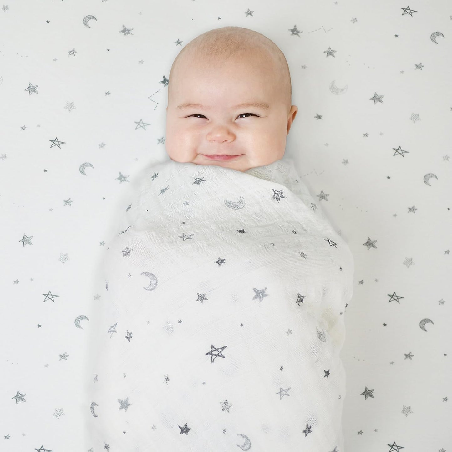 American Baby Company 100% Natural Cotton Fitted Cradle/Bassinet Sheet 36" x 18" - Soft, Breathable & Hypoallergenic Bed Sheet, Gray Stars and Moons, Neutral for Boys & Girls (Pack of 2)