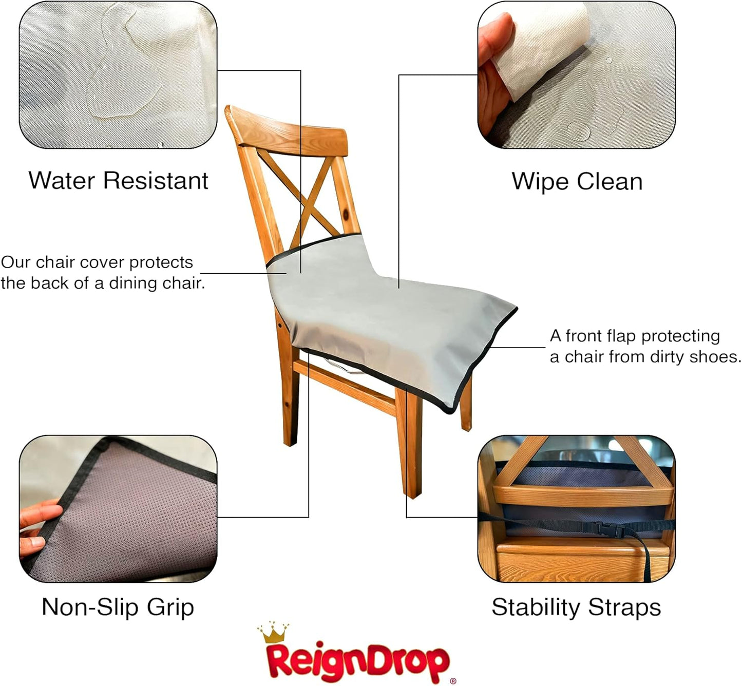 ReignDrop Booster Seat Cover Protector – Water-Proof High Chair Seat Protector Pad – Large Dining Room Chair Seat Protector – Includes Wash Bag – Easy to Maintain – Anti-Slip Backing