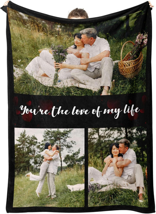 Personalized Blanket with Photos Text Custom Blanket with Picture Customizable Flannel Blankets Gifts for Mom Dad Couple Girlfriend Boyfriend Wife Husband, 60 * 80in