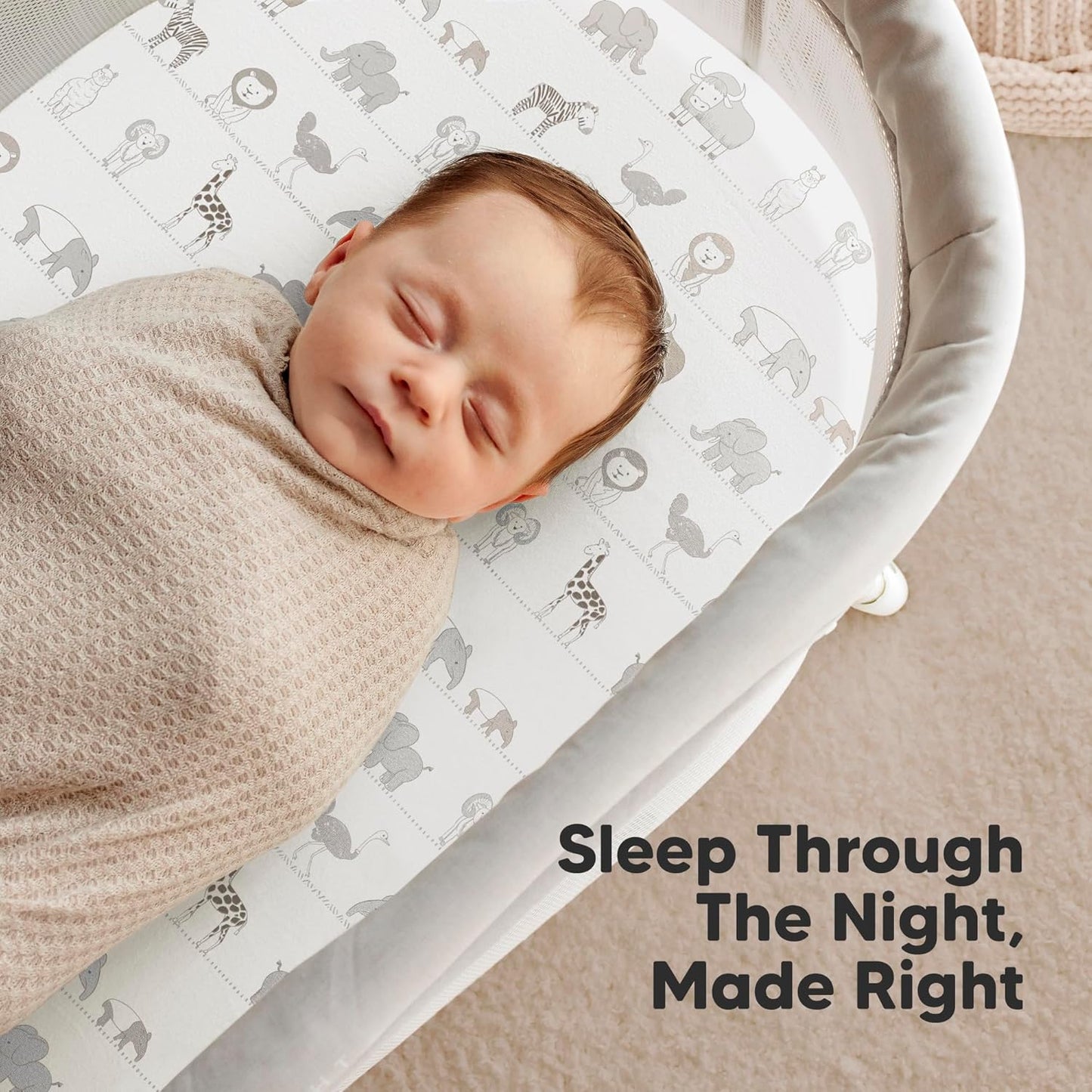 2-Pack Organic Bassinet Sheets for Girls, Boys - 100% Cotton Bassinet Mattress Sheets Compatible with Halo Bassinest Swivel Sleeper, Graco,Baby Delight,Chicco,Unisex Fitted Bassinet Sheets (Savannah)