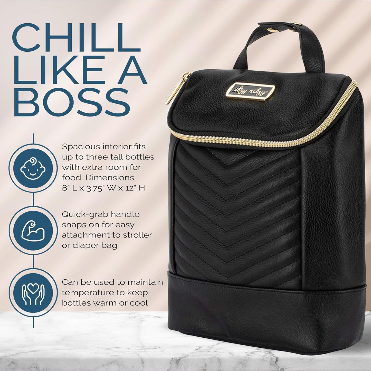 Itzy Ritzy Insulated Bottle Bag – Keeps Bottles Warm or Cool - Holds 3 Bottles and Features Interior Pocket For Ice Pack (Not Included), Jetsetter