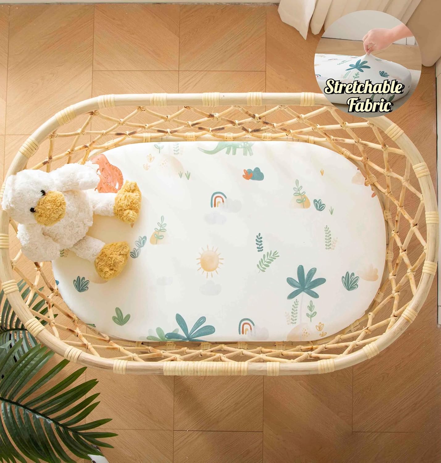 SDY Dinosaur Baby Bassinet Sheets Set 2 Pack for Boys Girls，Elastic Travel Crib Fashionable Floral Pattern, Standard Cradle Safe Sheets Set 32 * 16 * 4 inches (Dino)