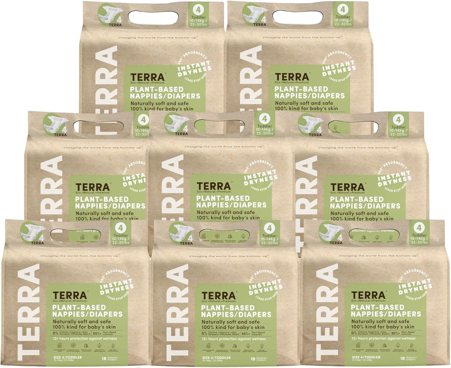 Terra Size 4 Plant-Based Diapers: Ultra-Soft & Chemical-Free for Sensitive Skin, Superior Absorbency for Day or Night, 144 Count