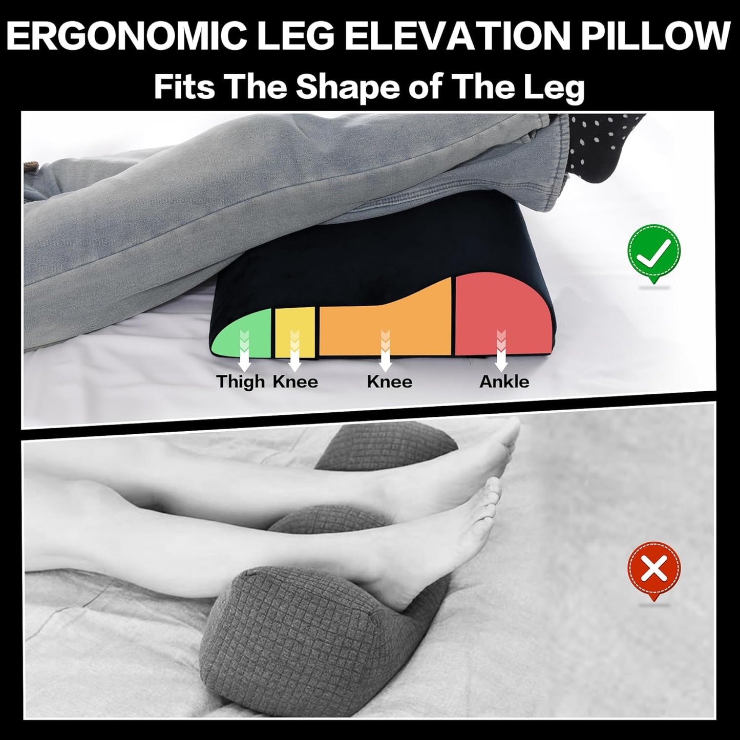 HOMBYS Extra Large Recliner Leg Pillow, Foam Foot Rest Cushion Wave Shape Recliner Footrest Extender, Multi Purpose Back & Lumbar Support Pillow for Bed, Sofa Couch, (Black)