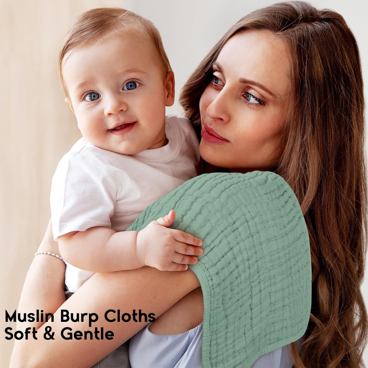Muslin Burp Cloths for Baby 100% Cotton Burping Cloths for Boys Girls Large 20''X10'' Extra Soft and Absorbent 12 Pack - Gradient Green