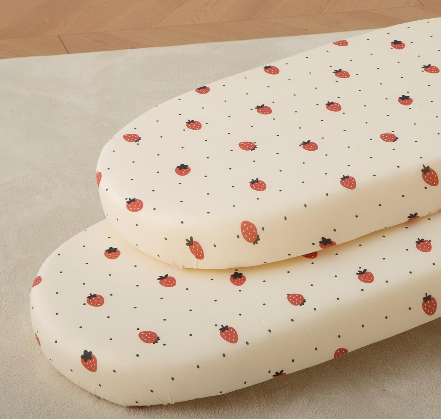 SDY Strawberry Bassinet Sheets for Baby Girl and Boy Set 2 Pack 32 * 16 * 4 inches,Jersey Baby Bedding Fit Hourglass Oval Rectangle Bassinet Mattress，Newborn Essentials (Strawberry&Polka Dot)