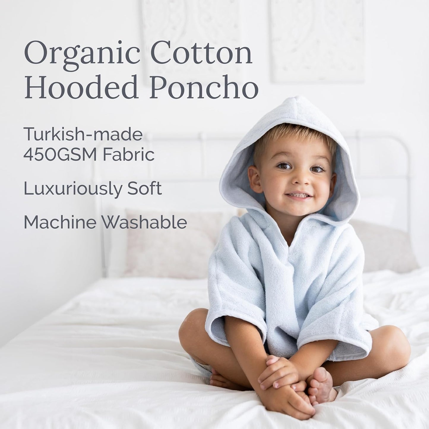 Natemia Towel Poncho Kids (Blue) - 100% Organic Turkish Cotton - Machine Washable Poncho Towel for Girls, Boys- Soft on Sensitive Skin - Toddler Hooded Beach Towels - Perfect Baby Registry Gift (2-3T)