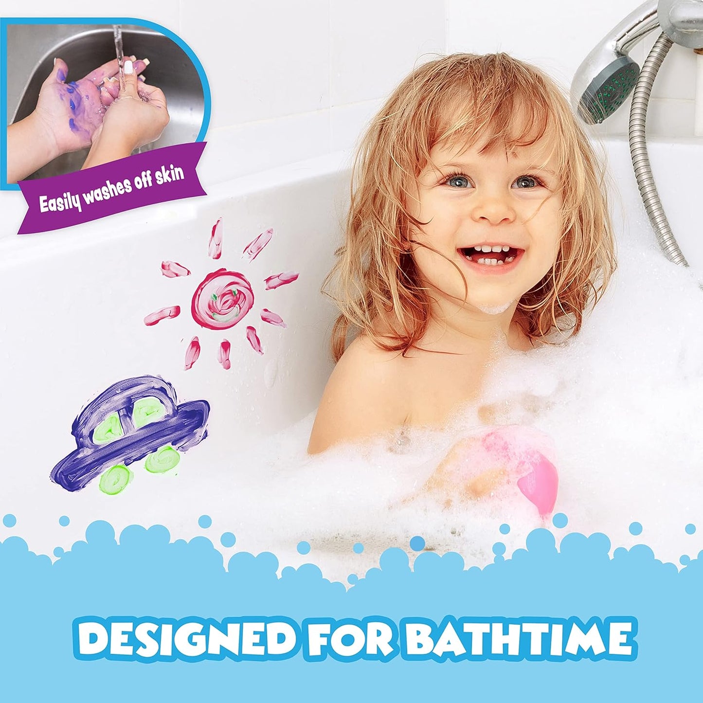 Tub Works® Bath Paint Soap Bath Toy, Bold 6 Pack | Non-Toxic | Washable Bathtub Paint for Finger Painting on Tub Walls | Ideal Toddler Bath Toys for Creative Play | Easy to Clean, Fun Paint Soap