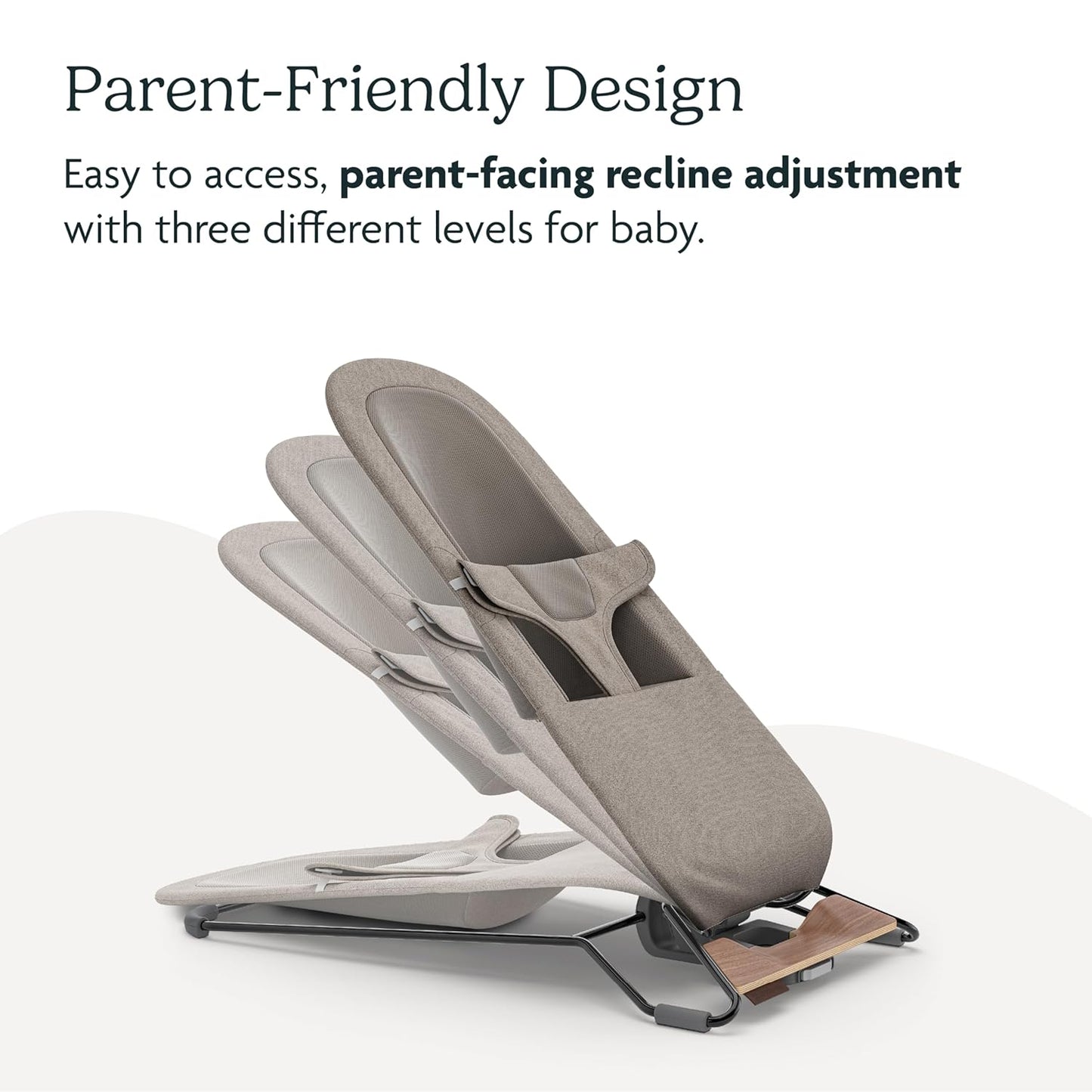 UPPAbaby Mira Bouncer/Portable 2-in-1 Bouncer + Seat Grows With Your Baby/GREENGuard® Gold, JPMA + FSC® certified/Cozy Seat Liner + Storage Bag Included/Charlie (Sand Mélange/Black Chrome/Walnut Wood)
