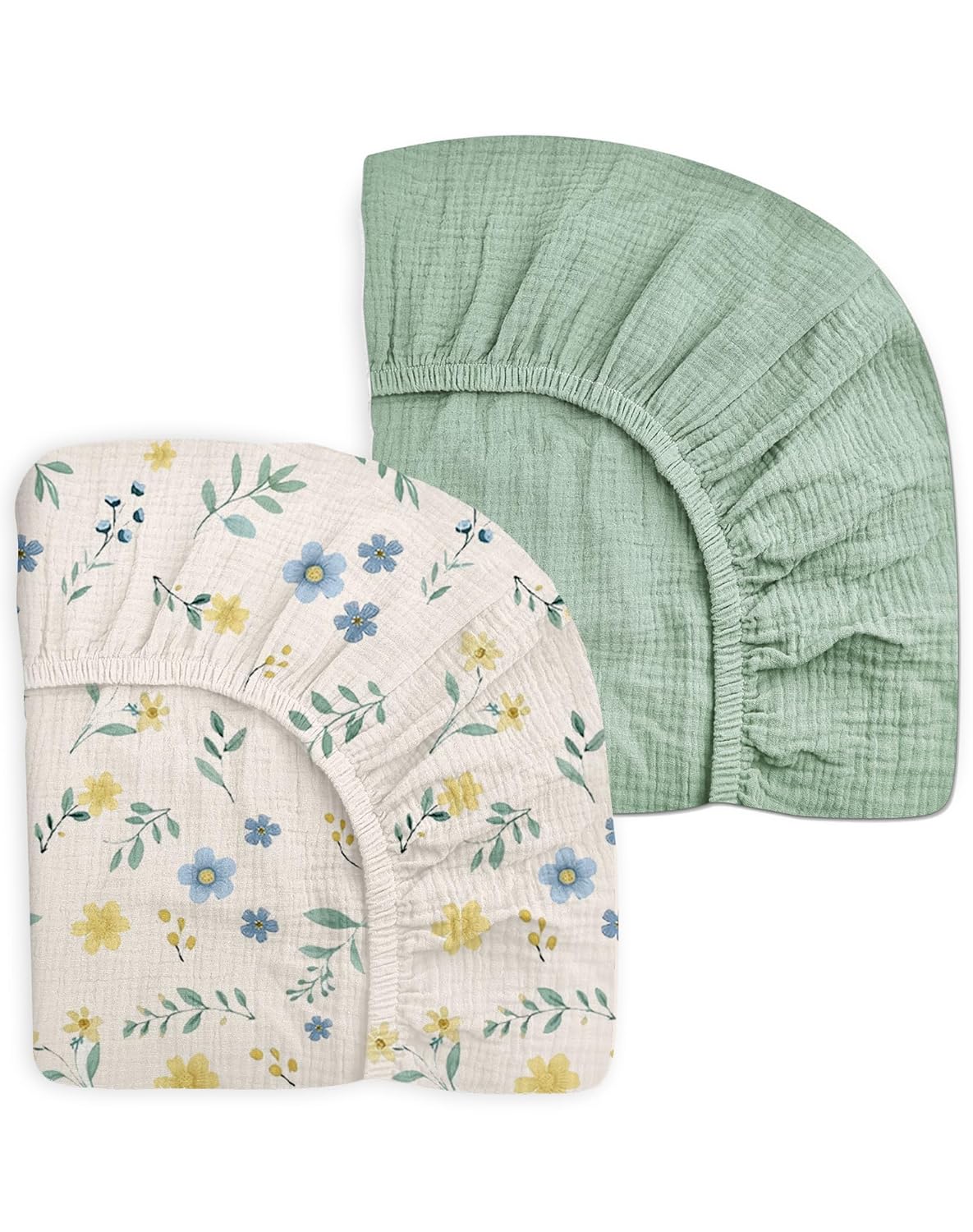 Crib Sheets for Baby Boy Girl 2 Pack, Fitted Crib Mattress Sheet 28" x 52", Muslin Toddler Bedding with Neutral Style, Nursery Bedding Essentials (Spring Garden & Sage)