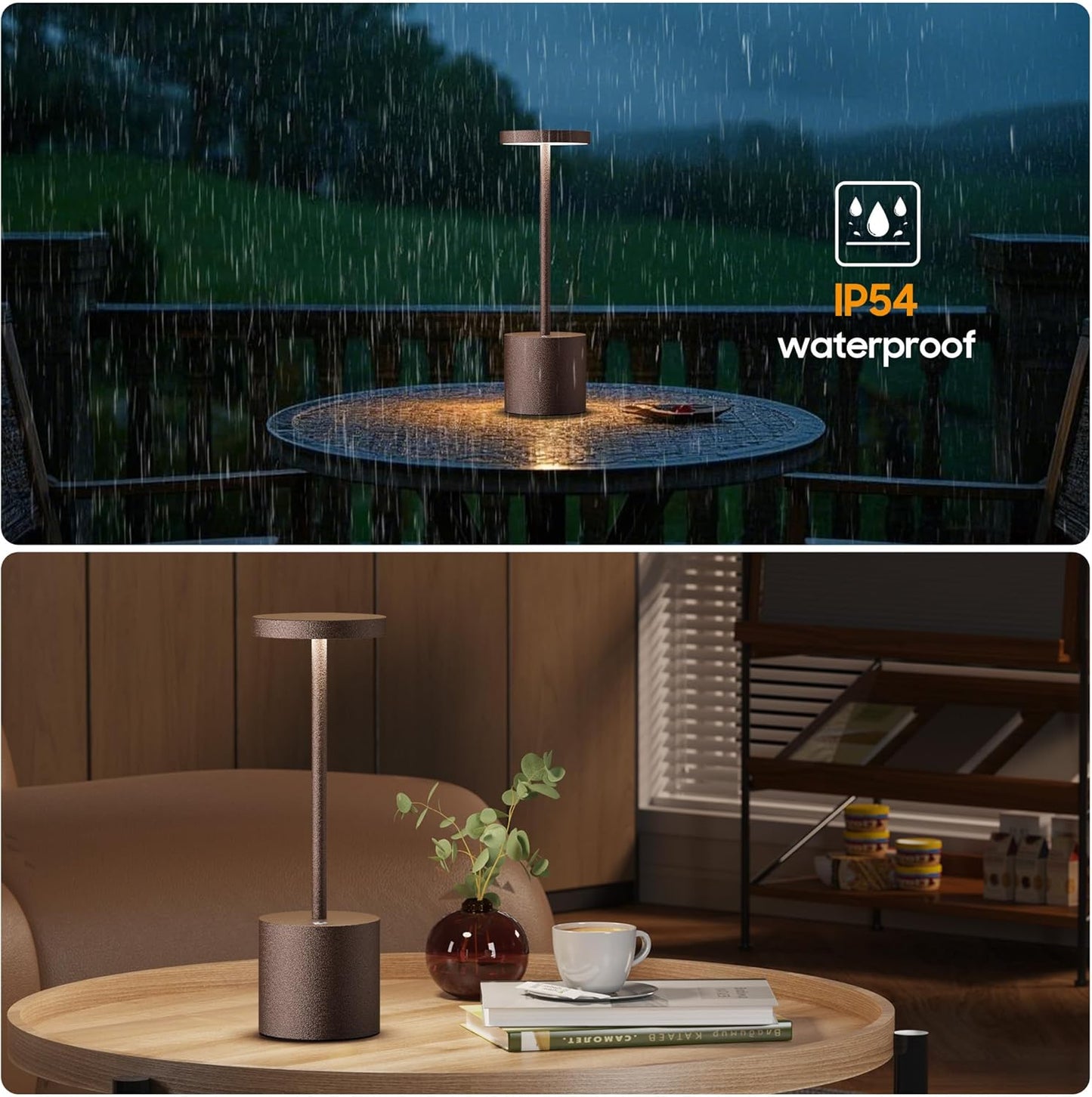 Cordless Table Lamps Rechargeable - Outdoor Waterproof LED Table Light Portable 5000mAh Battery Operated Lamp 3 Color Stepless Dimming with Memory Function for Restaurant Dining Patio Rust