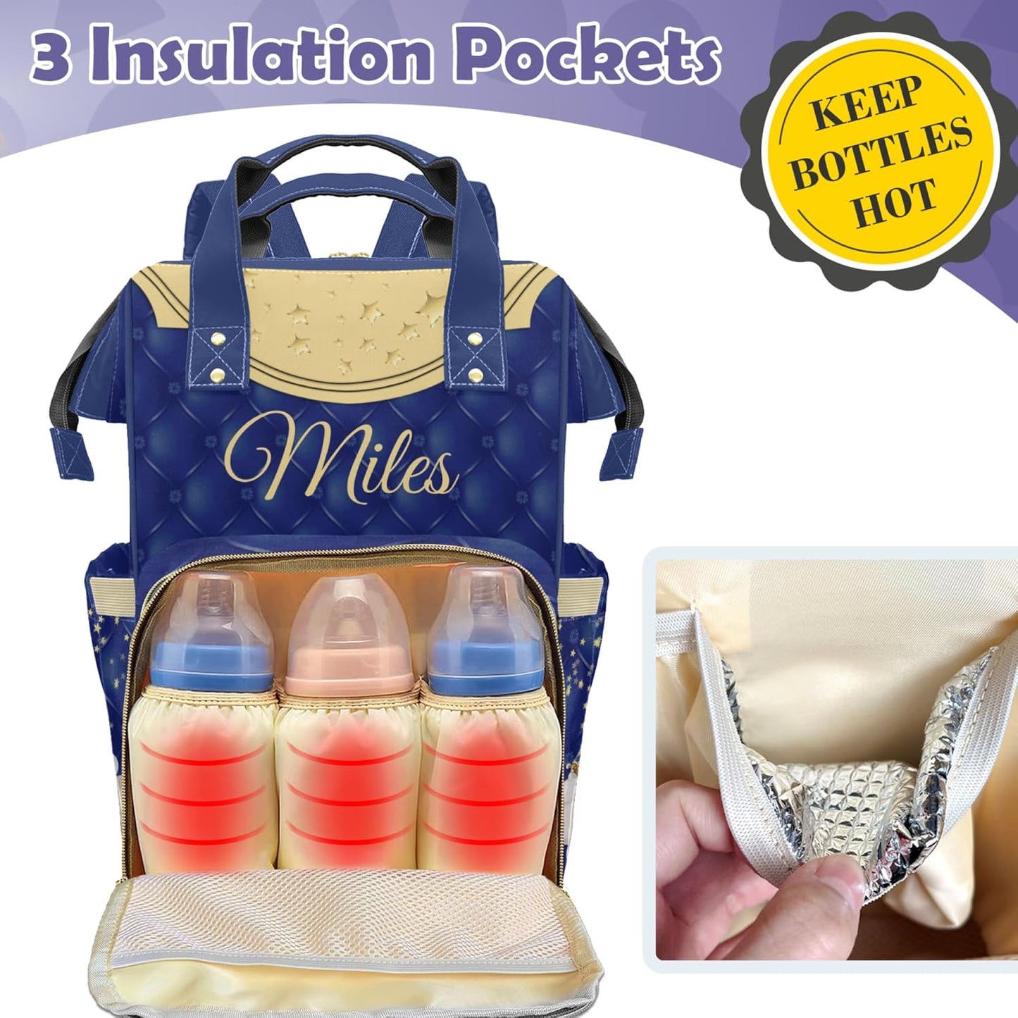 Personalized Diaper Bag for Baby Boys, Large Capacity Custom Diaper Bag with Name, Mom Bag Backpack, Waterproof, Adjustable Shoulder Straps Nappy Bag, Blue Crown