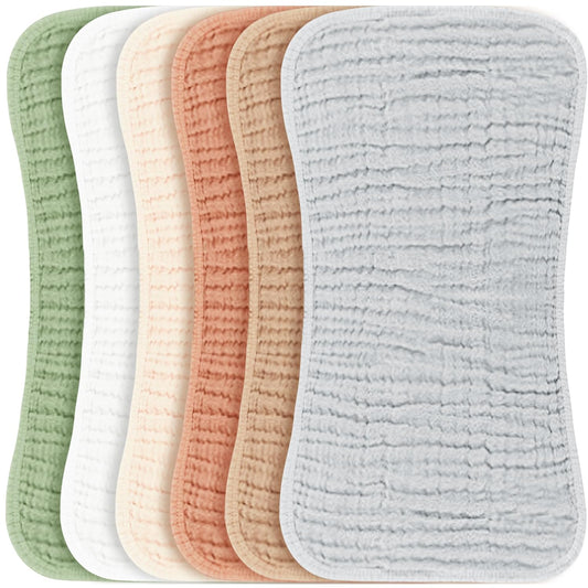 Konssy Muslin Baby Burp Cloths Sets for Unisex- 6 Pack Large 100% Cotton Burping Clothes for Newborn, Baby Girls and Boys