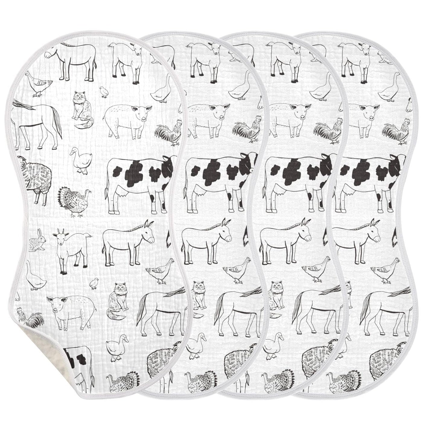 Muslin Baby Burp Cloths Set of 2, Soft Absorbent Farm Animals Muslin Washcloths, Bibs, Face Towel for Newborn Boys Girls, 22 x 11 Inch