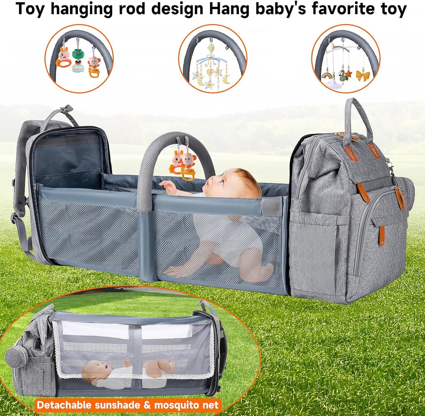 Baby Diaper Bags with Changing Station, Large Capacity Diaper Bag Backpack for Moms Dads with USB Charging Port,Travel Baby Bag with Pacifier Case & Stroller Straps(Up-Grey)