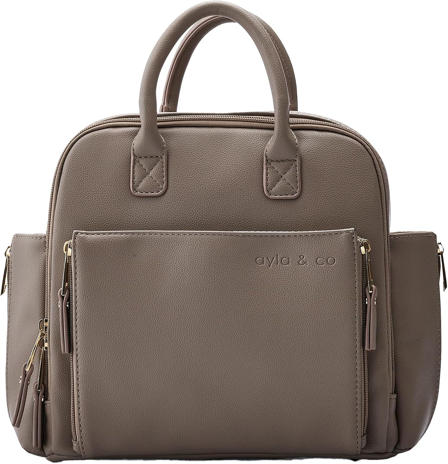 Ayla & Co Mini Bag, Transitional Minimal Diaper Bag, Vegan Leather, with Expandable Pockets, Built-In Wallet, Organizer