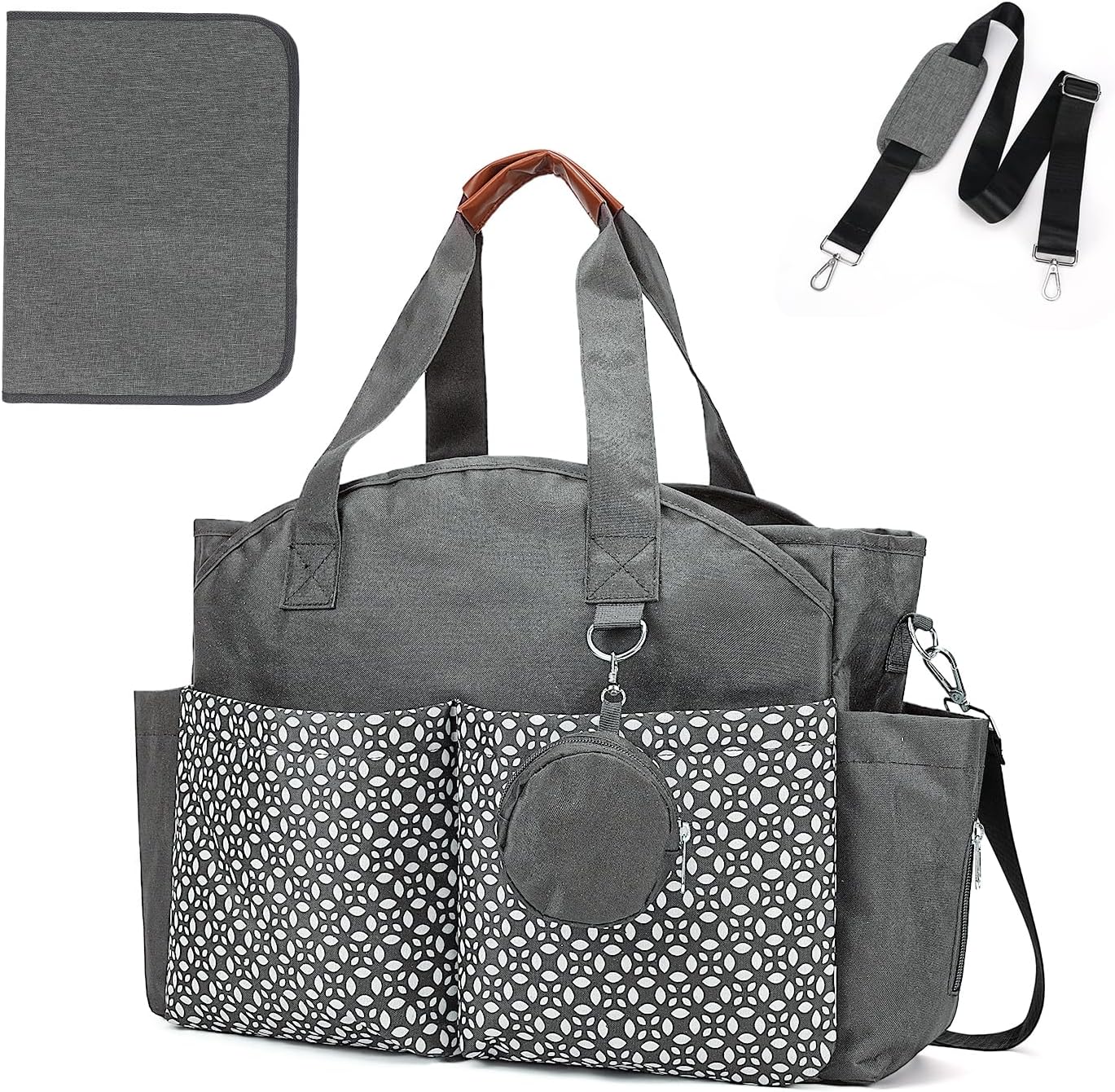 Diaper Bag Tote, Large Capacity Travel Diaper Baby Bags Crossbody Hospital Mom Bag，with Silicone Pacifier Case