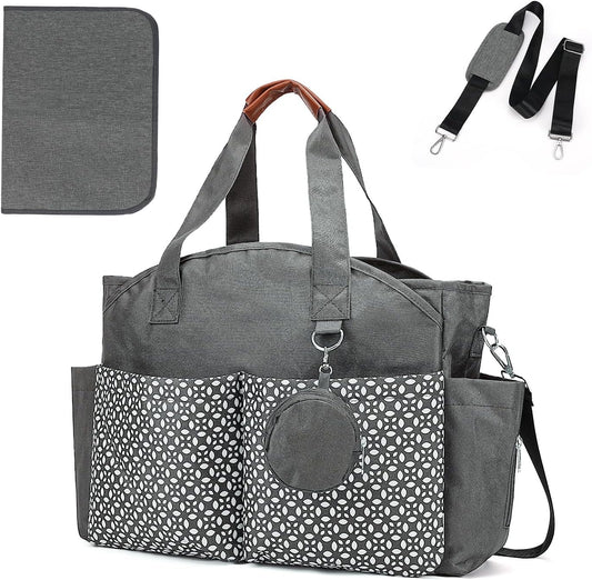 Diaper Bag Tote, Large Capacity Travel Diaper Baby Bags Crossbody Hospital Mom Bag，with Silicone Pacifier Case