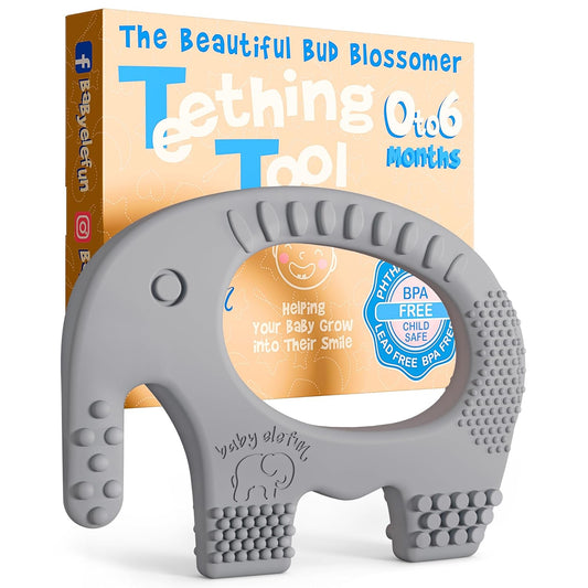 Baby Elefun 5X Pain Relief Smart Teether - Zero Developmental Delay Silicone Teething Toy Ring for Babies 0 to 6 Months - Cute Infant Shower Gift