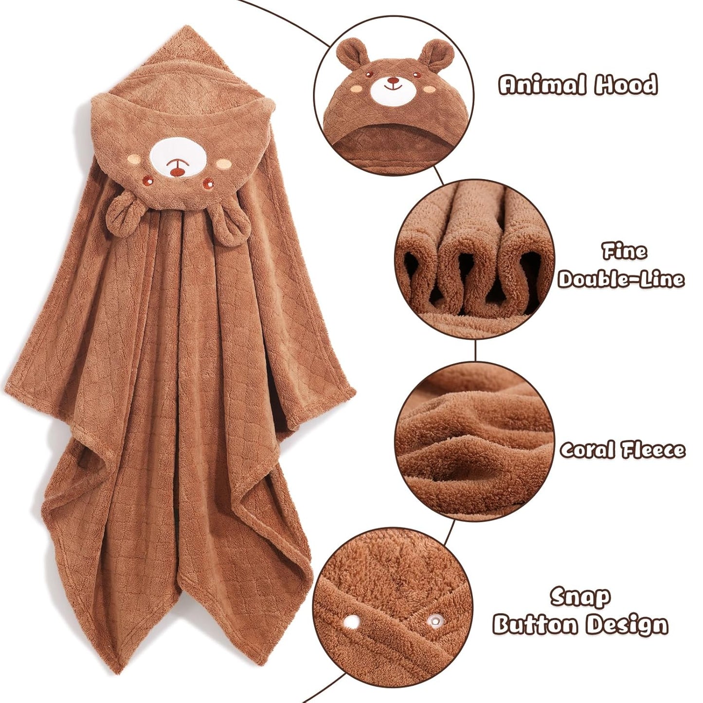 Toddler Bath Towel Baby Bath Towels Hooded Kids Towel for Boy Girl 0-5 Year, 2-Pack Thick Absorbent Toddler Towels Baby Towels with Hood, Large 50''x32''