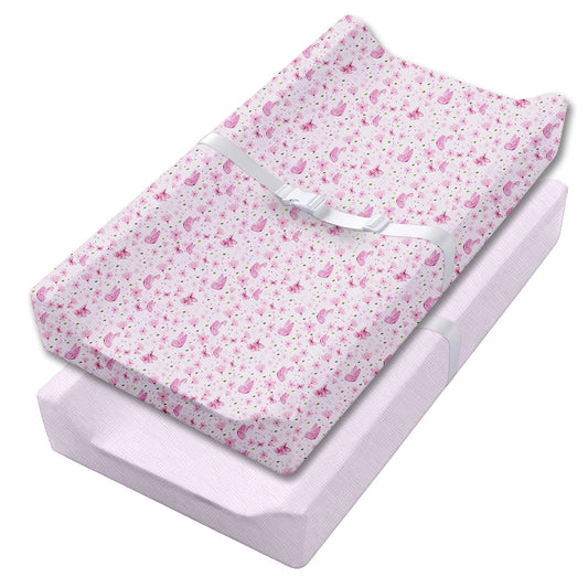 100% Muslin Changing Pad Cover Ultra Soft, Breathable, Secure Fit, Fade-Resistant Prints for Boys and Girls (Pack 2)