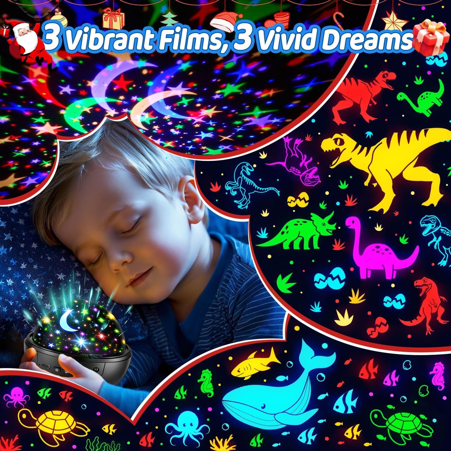 COOLNIGHT Night Light for Kids, 93 Lighting+3 Films Kids Night Light Projector, Remote+Dimmable Star Projector,360°Slient Ceiling Stars Glow in The Dark Stars, Boys Christmas Gifts for 4 Year Old Boy