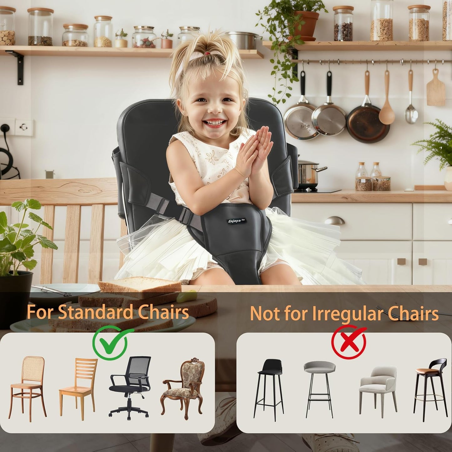 Booster Seat for Kitchen Chair, 15.7"x15.7"x3.9" Portable High Back Booster Seat for Dining Table, Highchairs & Booster Seats, Waterproof Easy Clean Cushion for 1.5 to 6 Year Old