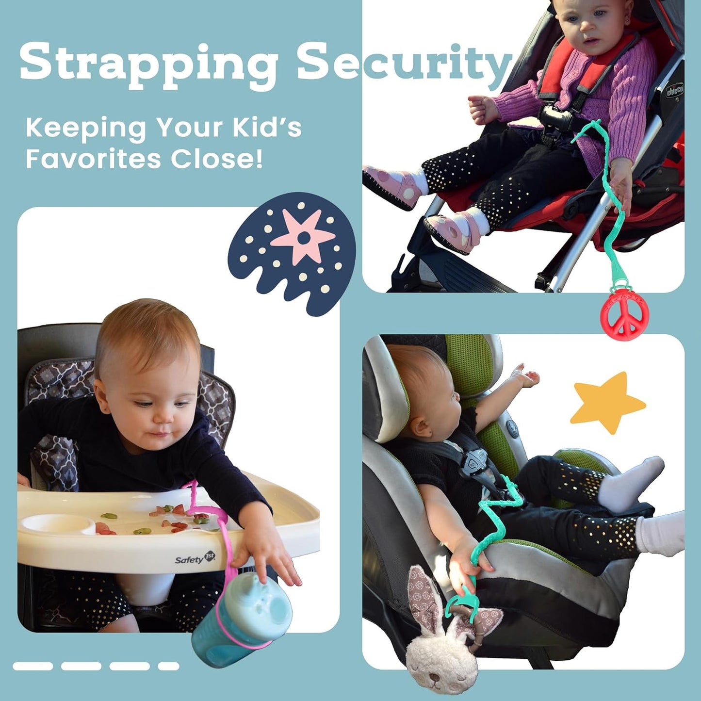 Brilli Baby Cup Catcher Patented Safety Tether Strap, Attach Sippy Cups, Bottles, Pacifiers & More to Stroller, High Chair, Car Seat, Made in USA, Food Grade, Dishwasher Safe (Lime Green)