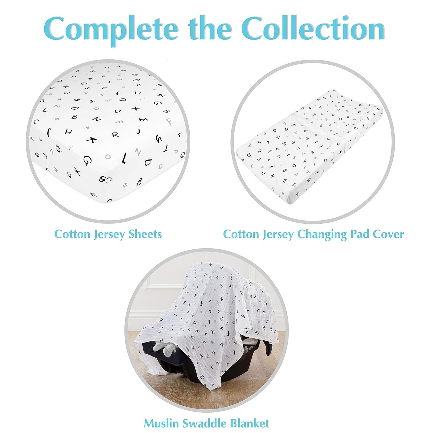 American Baby Company Printed 100% Cotton Knit Fitted Contoured Changing Table Pad Cover/Sheet - Compatible with Mika Micky Bassinet, Alphabet, for Boys and Girls