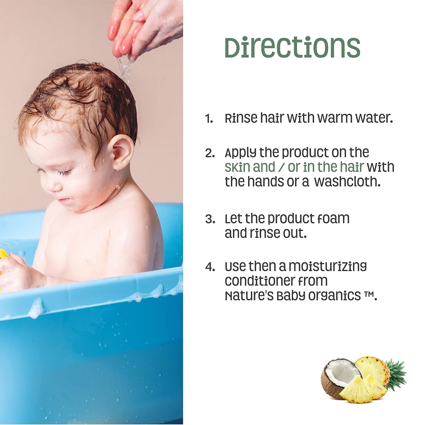 Nature's Baby 3-in-1 Shampoo, Body and Face Wash - Formulated for Problem and Sensitive Skin - pH Neutral & Tear Free - Sulfate Free - Coconut Pineapple, 16 oz