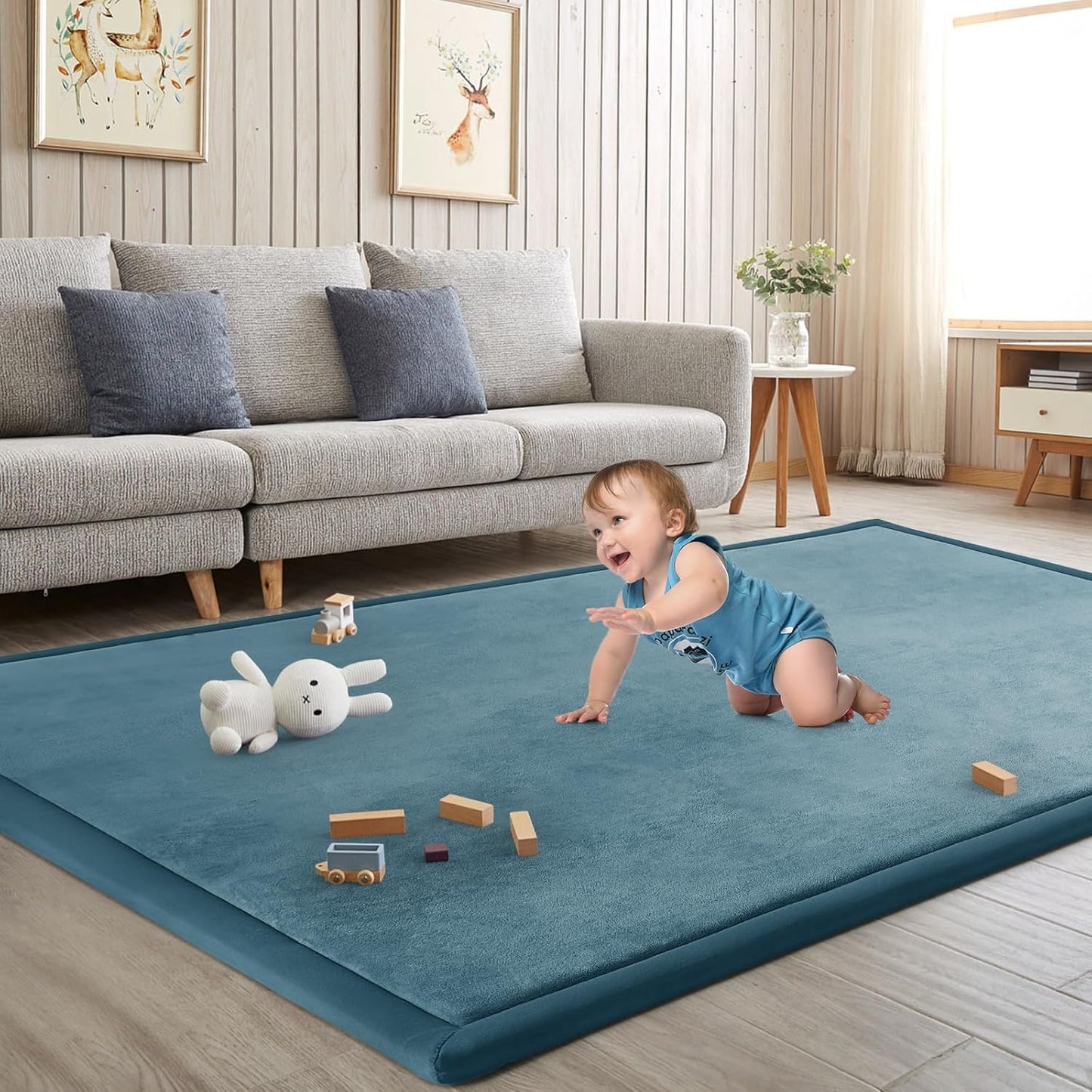 Baby Play Mat for Floor Tummy Time Mat Nursery Muscle Area Rug Playroom Rug Tatami 65"*50" Memory Foam 1.3" Thick Crawling For Babies,Toddlers, Infants, Kids,Floor(Green)