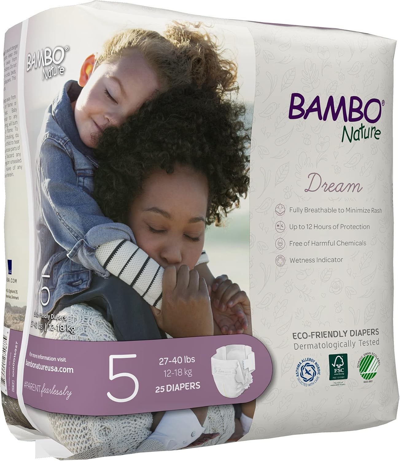 Bambo Nature Hypoallergenic Dream Baby Diapers, Premium Eco-Labeled Sustainable Diapers, Enhanced Leakage Protection, Totally Chlorine-free, Skin Friendly, and Super Absorbent - Size 5 (75 Count)