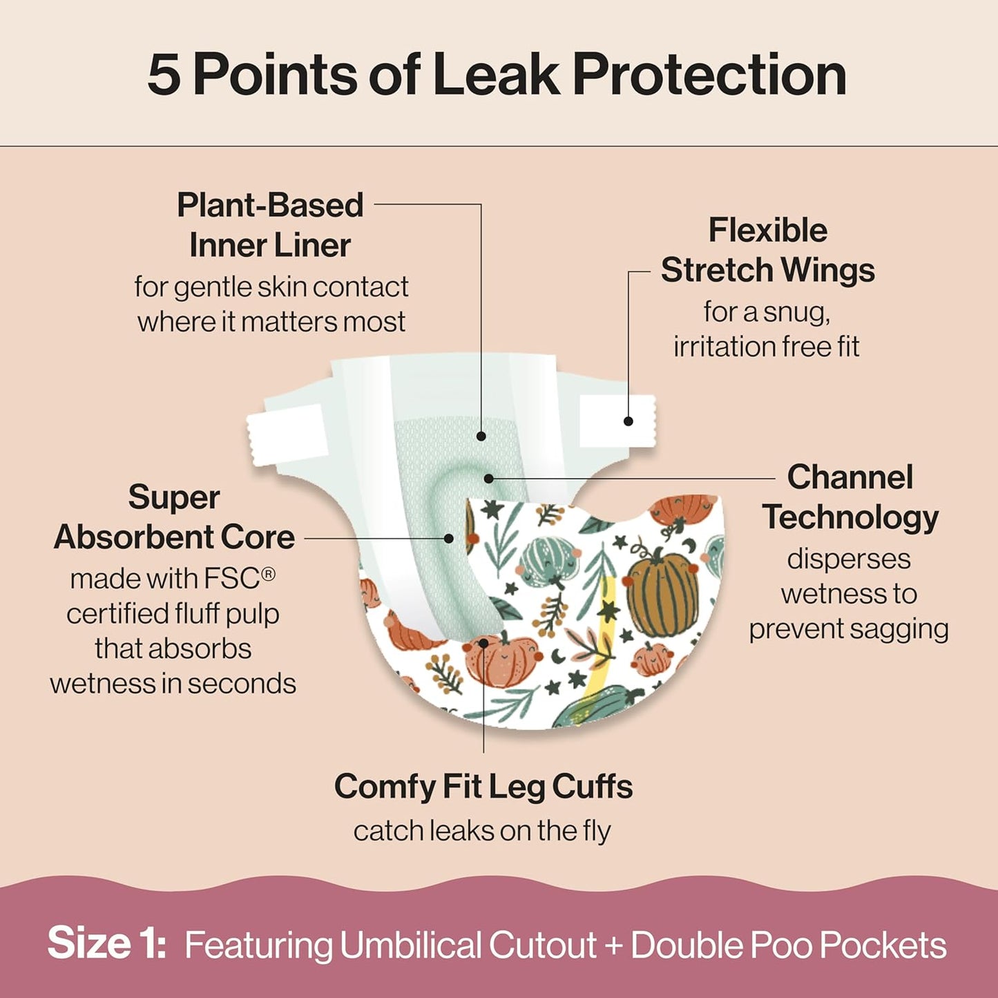 The Honest Company Clean Conscious Diapers for Delicate Skin | Up to 100% Leakproof | Hypoallergenic, Fragrance Free | Fall '25 Limited Edition Prints | Club Box, Size 1 (8-14 lbs), 78 Count