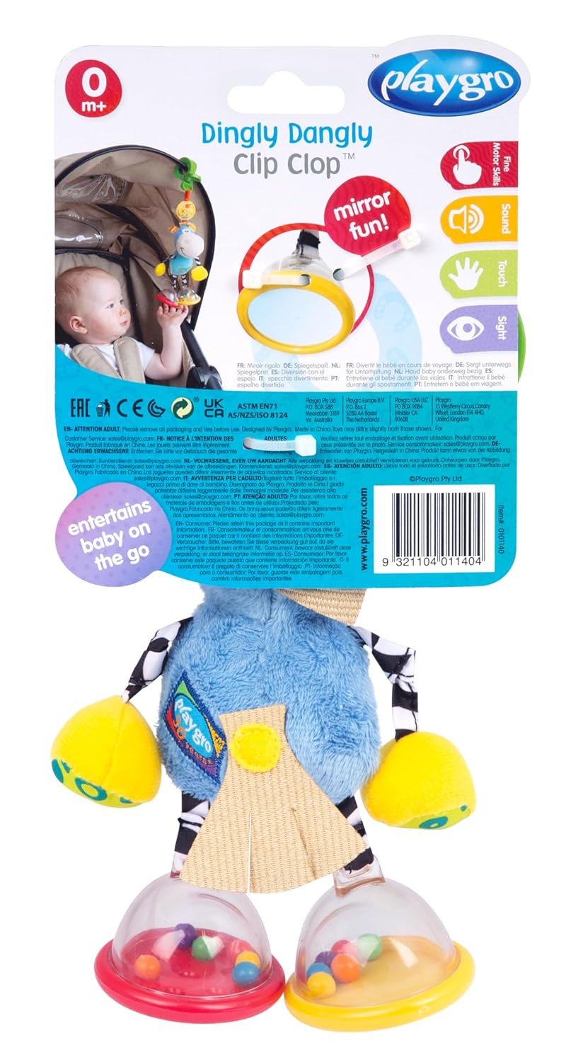 Playgro Dingly Dangly Clip Clop - Melodic Infant Rattle Toy for 0+ Months with Stroller Clip, Car Seat Charm, & Crib Hanger - Engaging Developmental Fun for Newborns - Hanging Toys for Babies