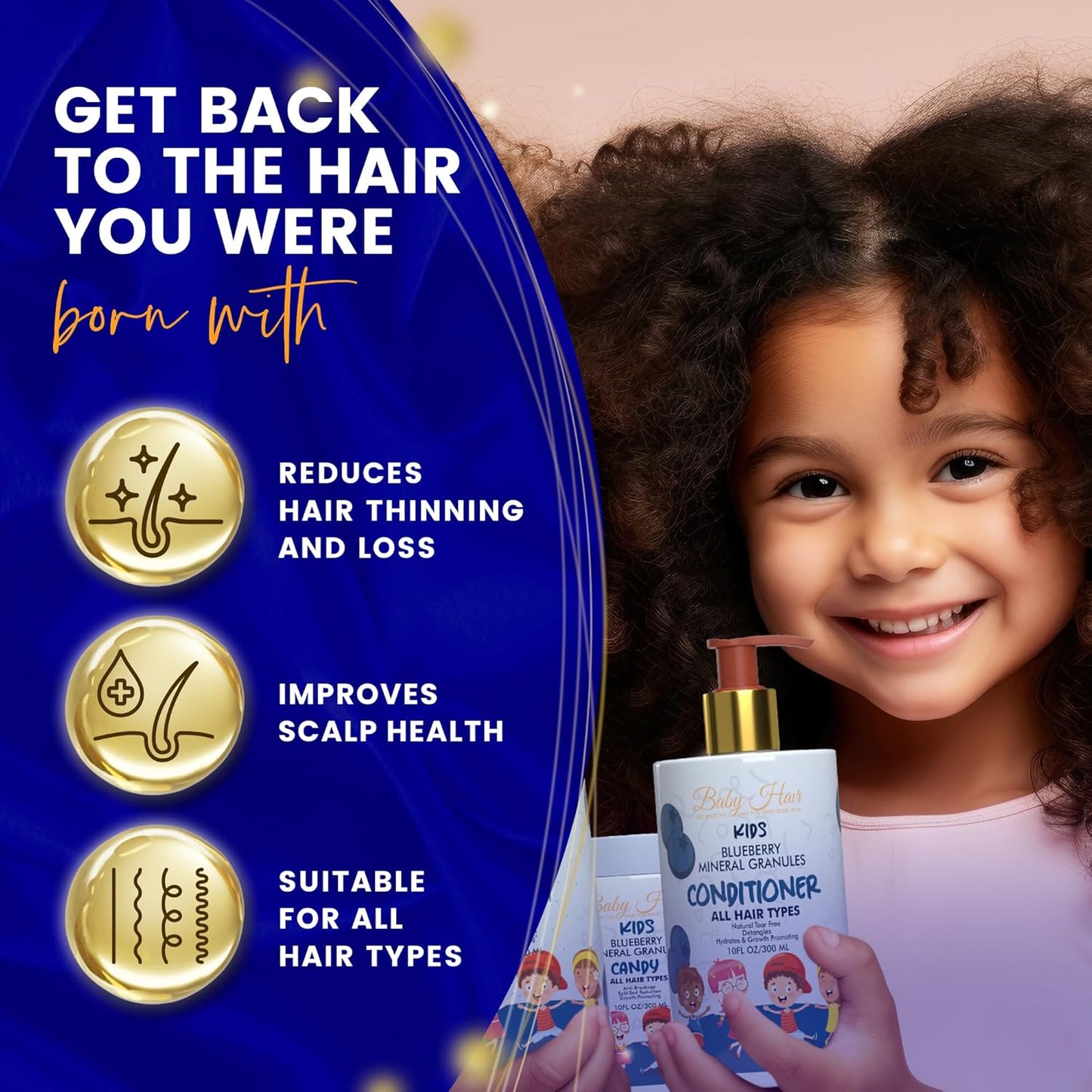 BABY HAIR - Blueberry Mineral Kids Shampoo/Body Wash, Sulfate-Free Kids Tearless Shampoo and Body Wash, Shampoo For Kids with Blueberry & Strawberry Oil and Aloe Vera, No Tears Shampoo, 10 fl.oz.