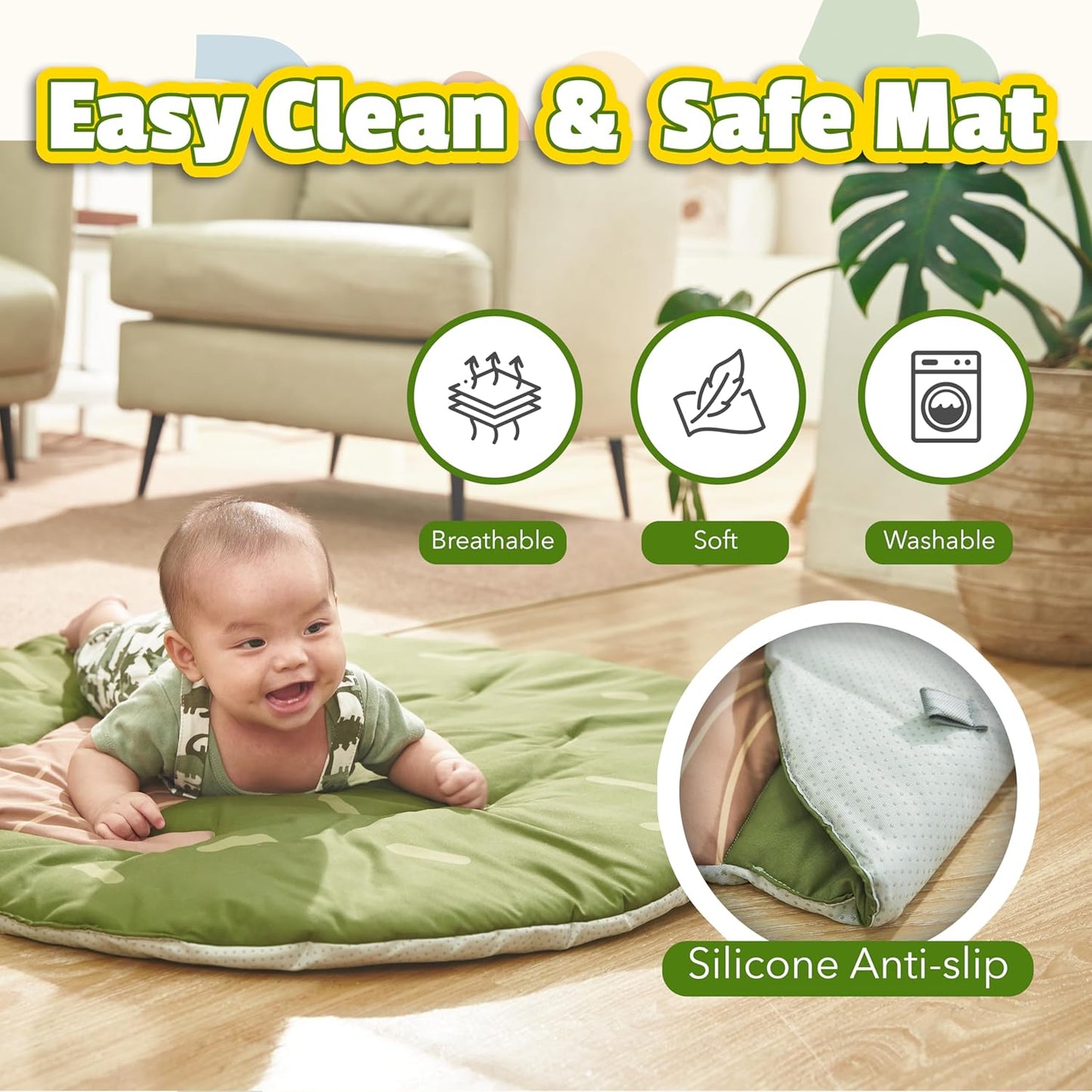 Baby Play Gym Mat - 8-in-1 Activity Playmat with Detachable Toys for Sensory Development - Thick, Oversized, Washable & Non-Slip Baby Floor Mat - Perfect Tummy Time Mat for Infants 0 6 12 Months