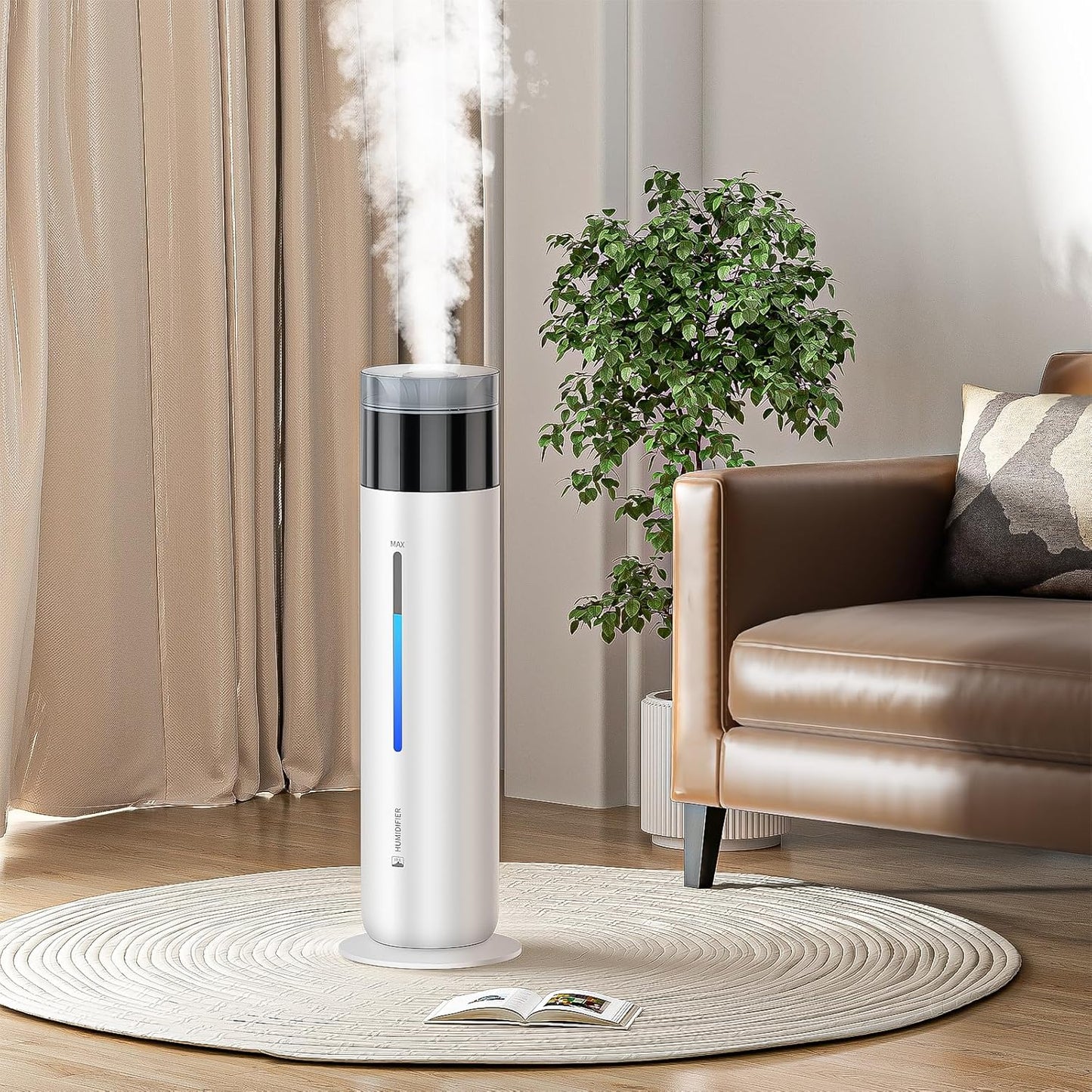 10L/2.6Gal Smart Humidifiers for Bedroom Large Room up to 600ft², 100H Runtime Cool Mist Top Fill, Ultra Quiet 30dB, Auto Control, Essential Oil Tray, Perfect for Bedroom, Office, Baby, White