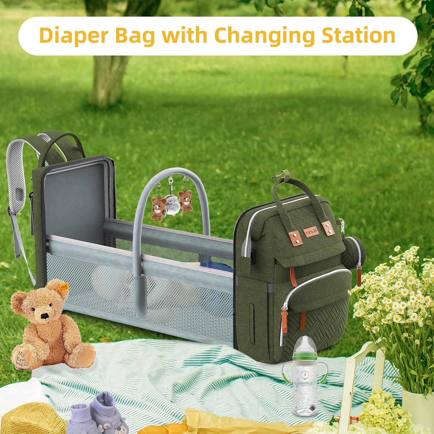Diaper Bag Backpack with Changing Station, Large Diaper Bag, Baby Bag, Multifunctional Diaper Bag, ARMYGREEN