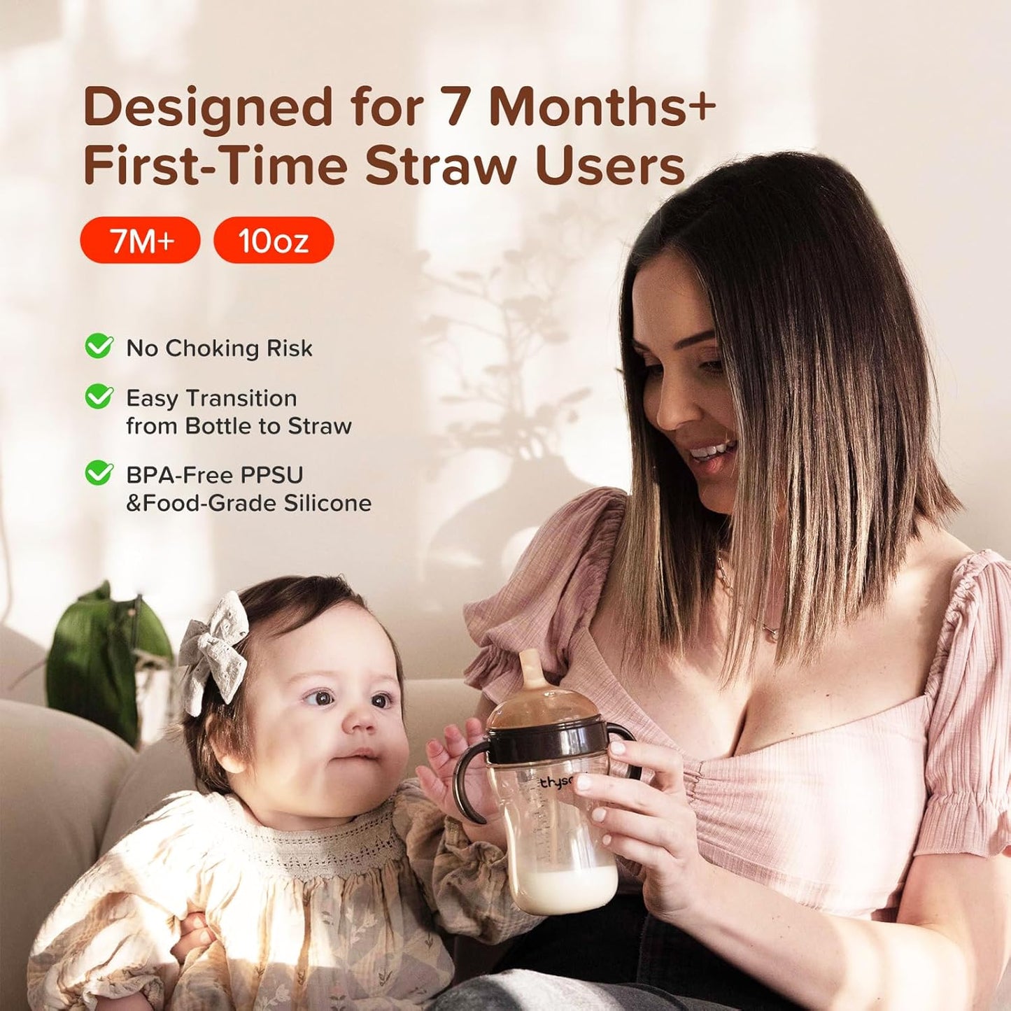 Thyseed PPSU Weighted Straw Cup with Handles Toddlers Transition Bottles to Sippy Cups No Spill Learner Milk Water Baby Bottle Soft Silicone Spout Dishwasher Safe BPA Free 6+ Months 10oz/300mL 1 Pack