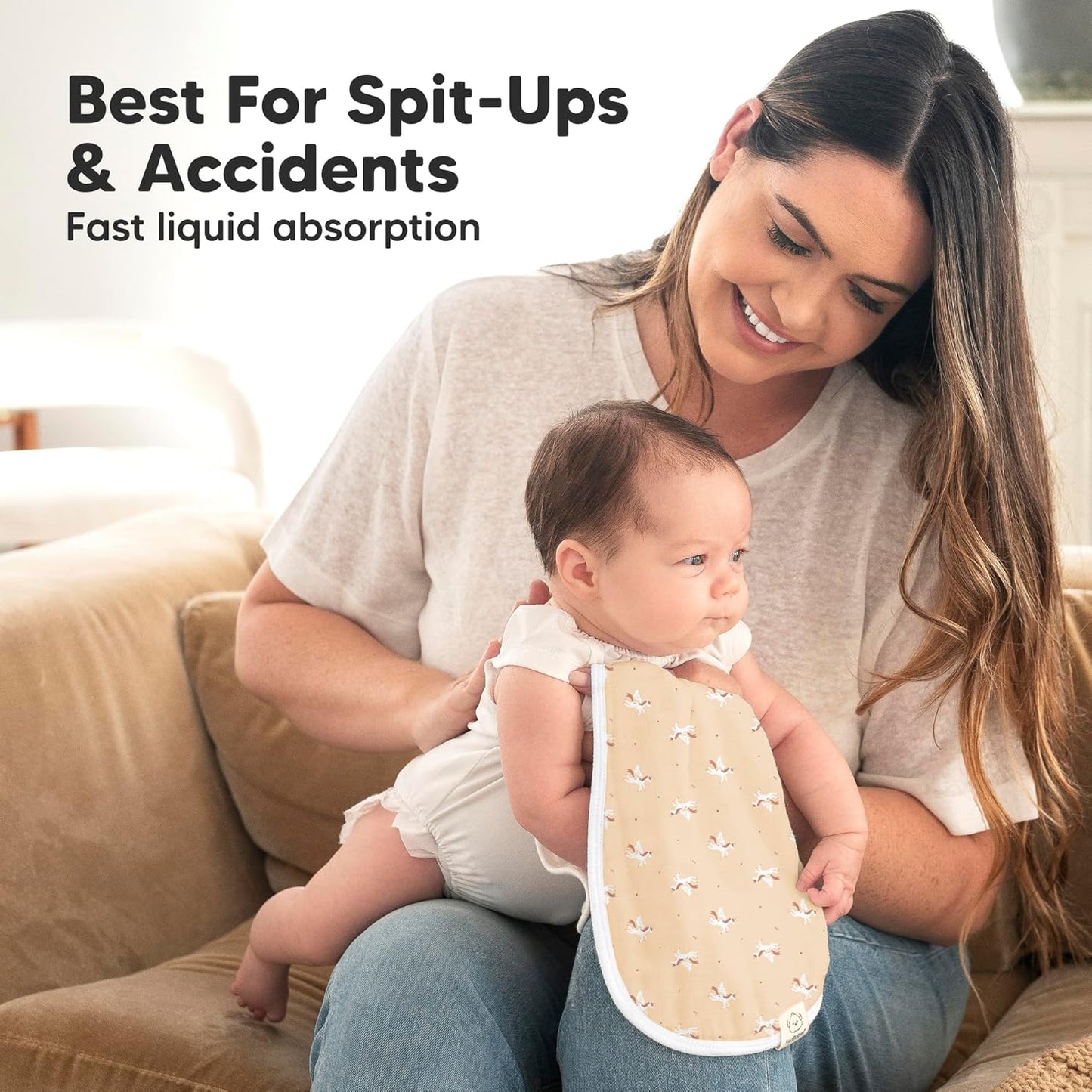 5-Pack Muslin Burp Cloths Baby Boy, Girl - Very Absorbent Baby Burp Cloth Rags, 8-Layers Viscose Derived from Bamboo Cotton Muslin Towel, Super Soft Spit Up Rags, No Shrink Washcloths (Lunaris)