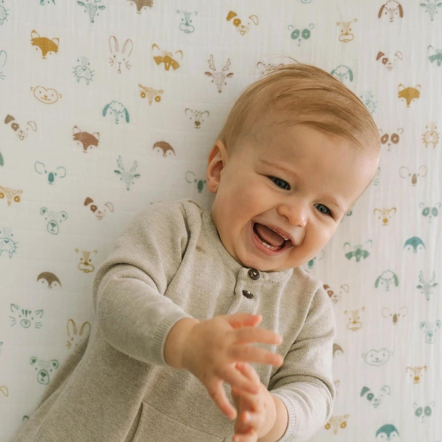 Little Unicorn Premium Crib Sheet | Breathable & Super-Soft Muslin Fabric (Animal Crowd)