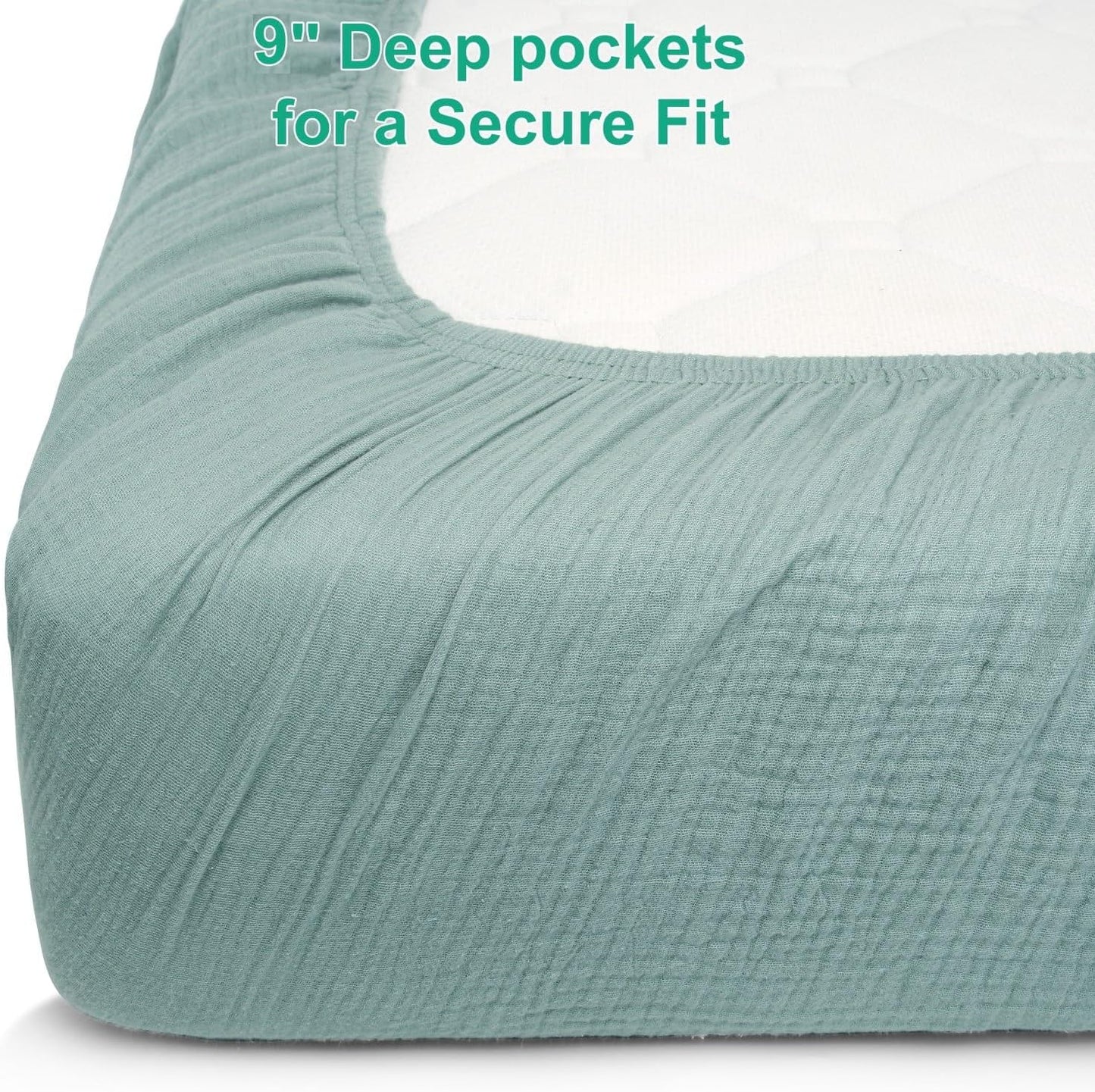 Muslin Fitted Crib Sheets for Girls & Boys-2 Pack 28"x 52" Soft Baby Mattress Sheet-No Slip Boho Neutral Breathable Toddler Cotton Bedding Sage Green & Beige