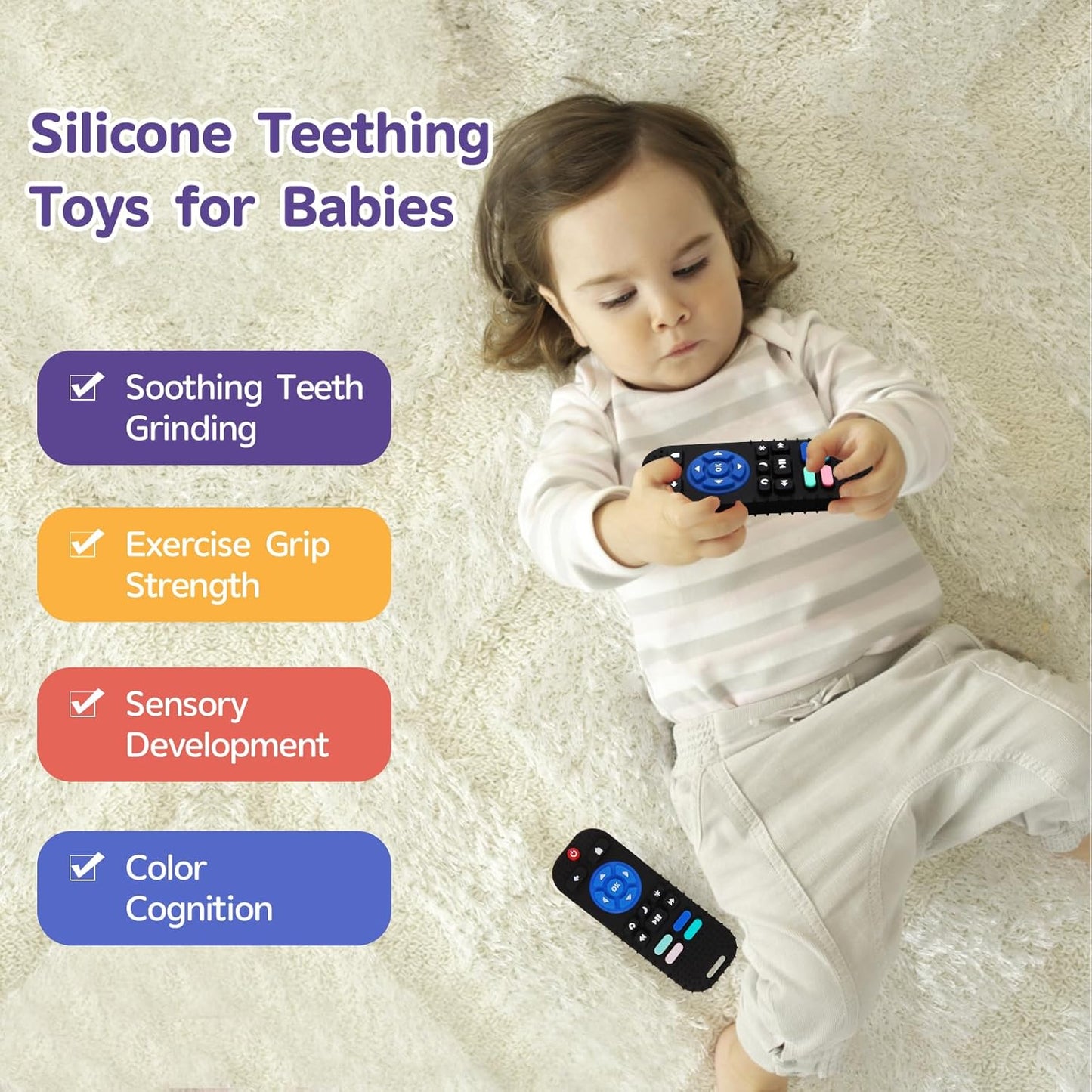 Hooku Silicone Teething Toys for Babies 0-6 Months, Teethers for Babies 6-12 Months, Remote Teether for Baby, Sensory Toys for Babies, Baby Chew Toys