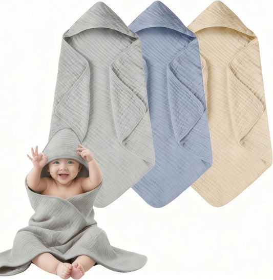 3-Pack Hooded Baby Towels for Newborn 100% Cotton Soft Babies Blanket Toddler and Kids Bath Towel Baby Essentials