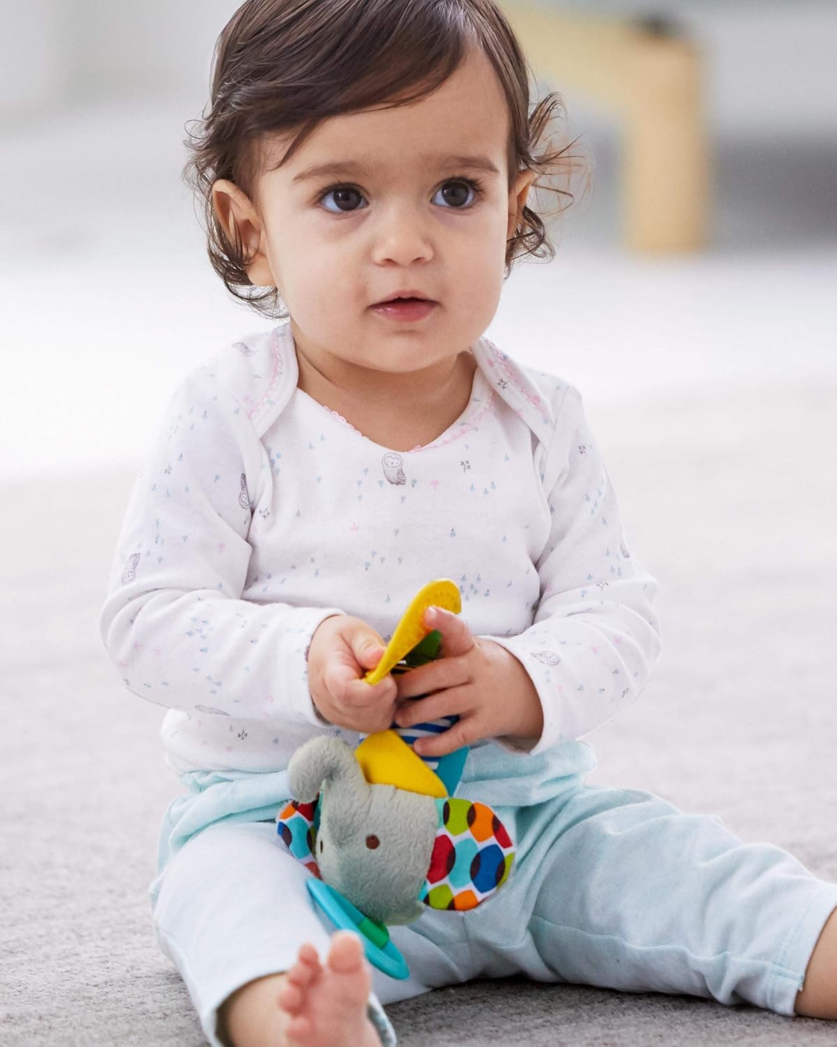 Skip Hop Bandana Buddies Baby Activity Chime & Teether Stroller Toy, Elephant, 3x2.5x7 Inch (Pack of 1)