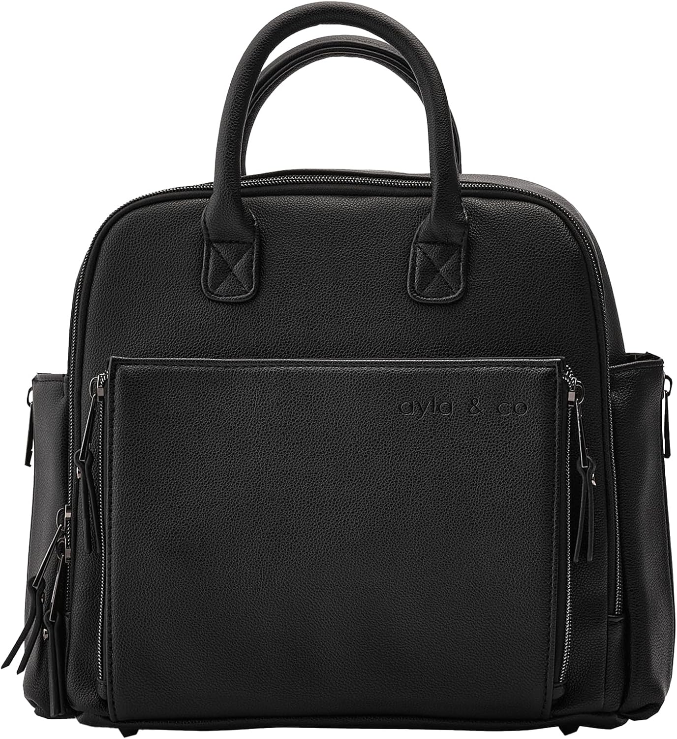 Ayla & Co Mini Bag, Transitional Minimal Diaper Bag, Vegan Leather, with Expandable Pockets, Built-In Wallet, Organizer