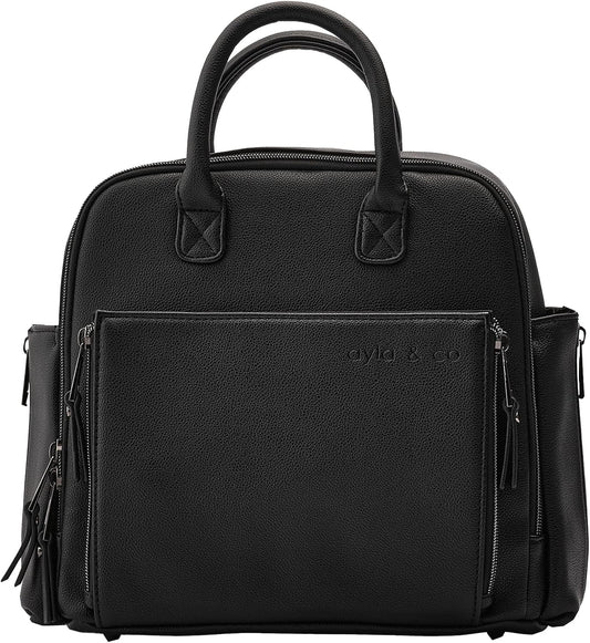 Ayla & Co Mini Bag, Transitional Minimal Diaper Bag, Vegan Leather, with Expandable Pockets, Built-In Wallet, Organizer