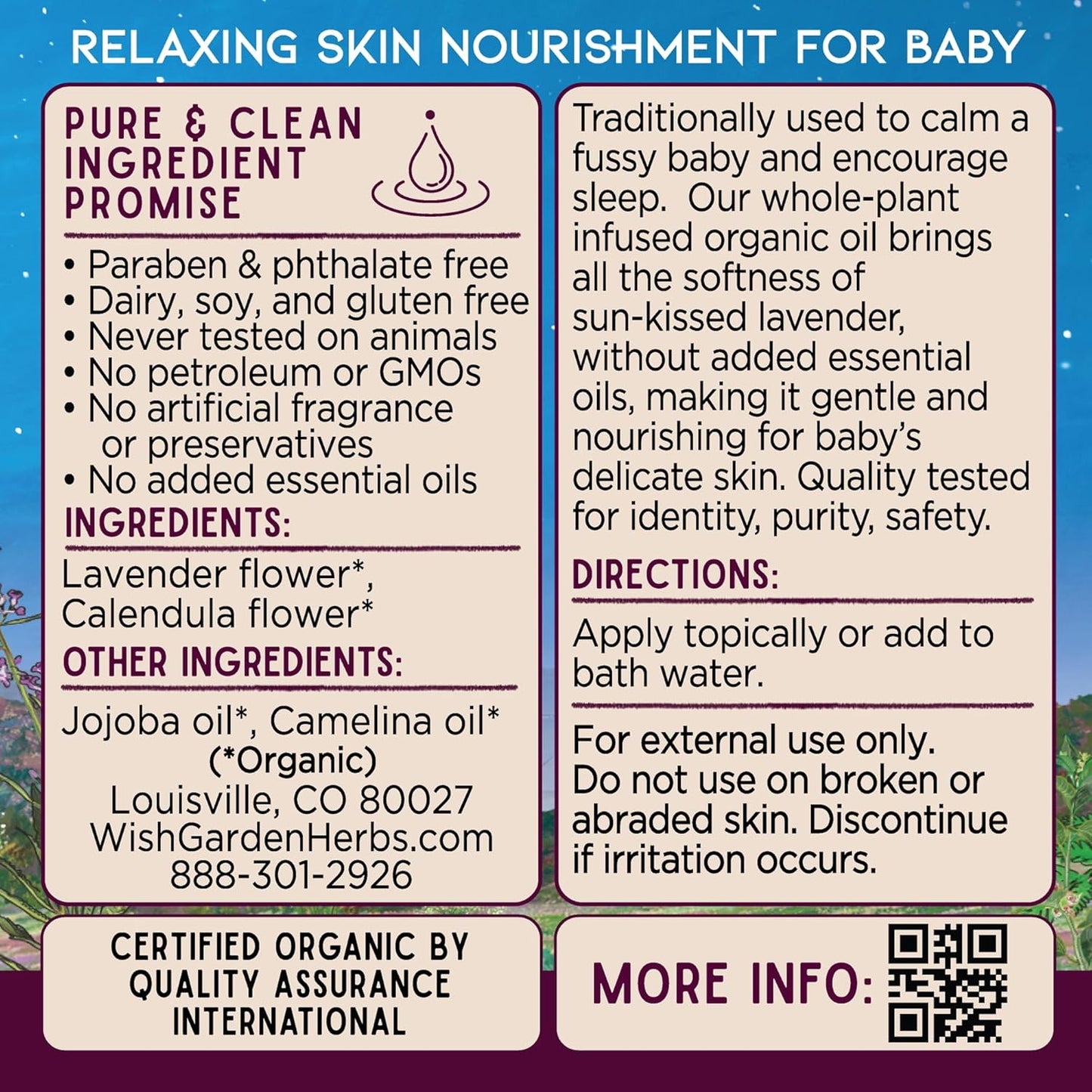 WishGarden Herbs Oh Baby! Lavender Oil - USDA Certified Organic Baby Oil with Lavender & Calendula, Calming for Sleep, Baby Massage For Newborn, No Added Fragrance, 2oz Bottle