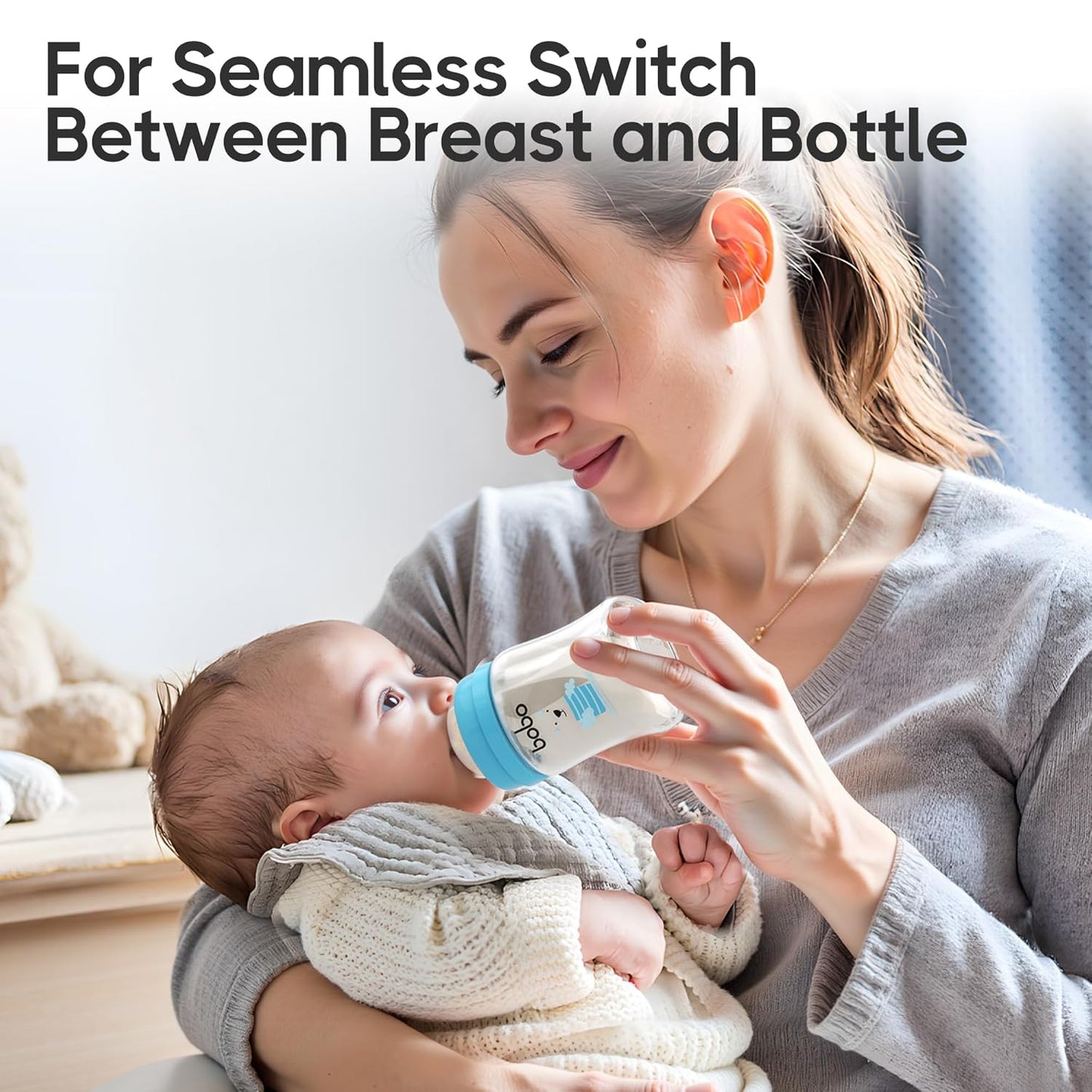 YOHKOH Glass Baby Bottles with Slow Flow Nipple, Newborn Anti-Colic Baby Bottles for 0+ Months, Wide Neck Feeding Bottle, Clear (Blue, 5oz (Pack of 2))